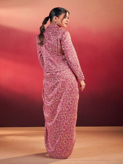 Women's Tasar Silk Printed 3-Piece Indo Western - Stitched Blouse, Top & Trousers- RE