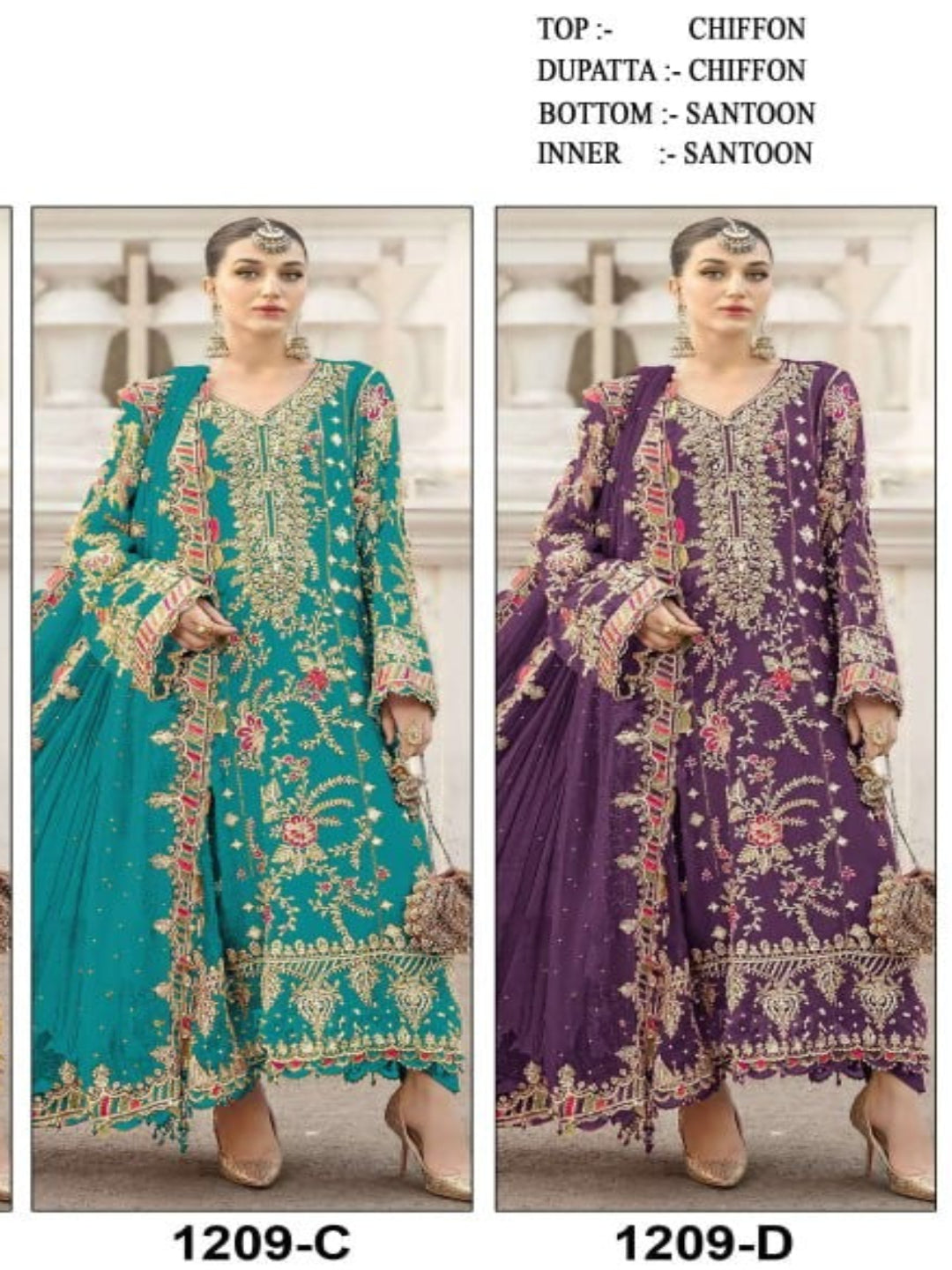 Women’s Chiffon Sequence Work Suit (XS to 5XL) with Khatli Neck Embroidery - RE