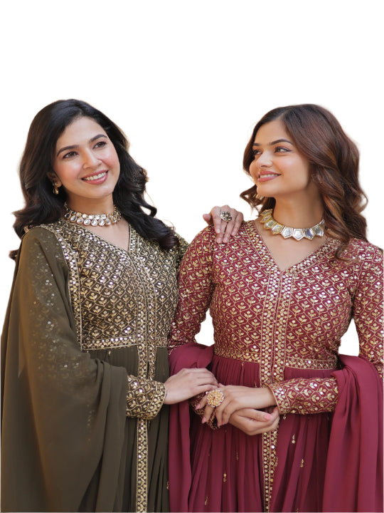 ES Faux Georgette with Embroidered Work Readymade Kurti with Pant & Dupatta Set