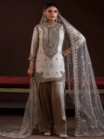 RE Crape Silk Sequence Embroidered Suit Set with Butterfly Net Dupatta