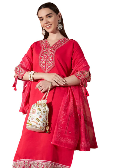 ICF Roman Viscose Embroidered Suit Set with Soft Mull Cotton Dupatta