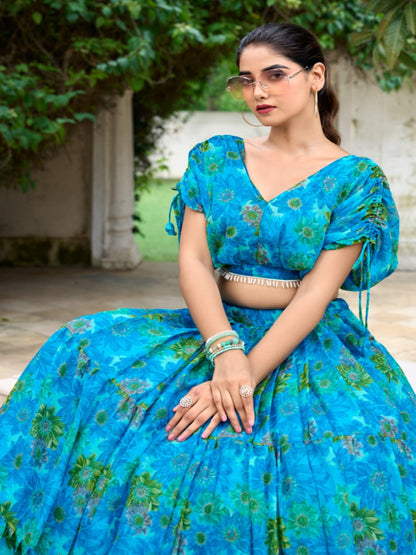 Chiffon Floral Print Stitched Lehenga Choli