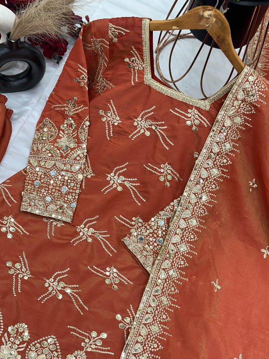 ES Simmer Silk With Full Heavy Embroidery Sequence Work Fully Stitched