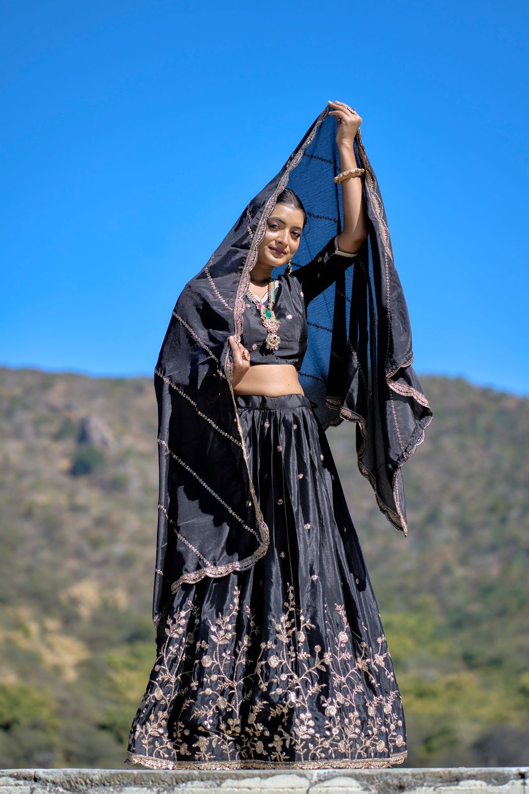 ES Heavy Chinon Silk Lehenga, Blouse & Dupatta with exquisite embroidery and zari work,