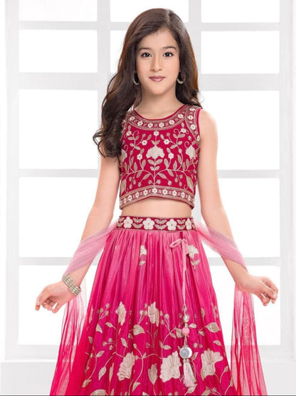 RE Girls' Heavy Georgette Embroidered Lehenga Choli Set with Dupatta (Ages 2–15)