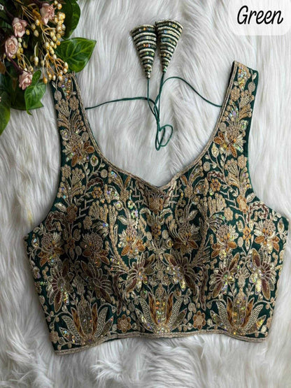 YNF Premium Roman Silk Bridal Blouse with Heavy Rainbow Sequence & Jari Work