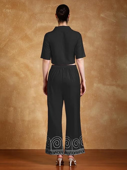KF Thread Embroidered Crop Shirt with Flared Palazzo