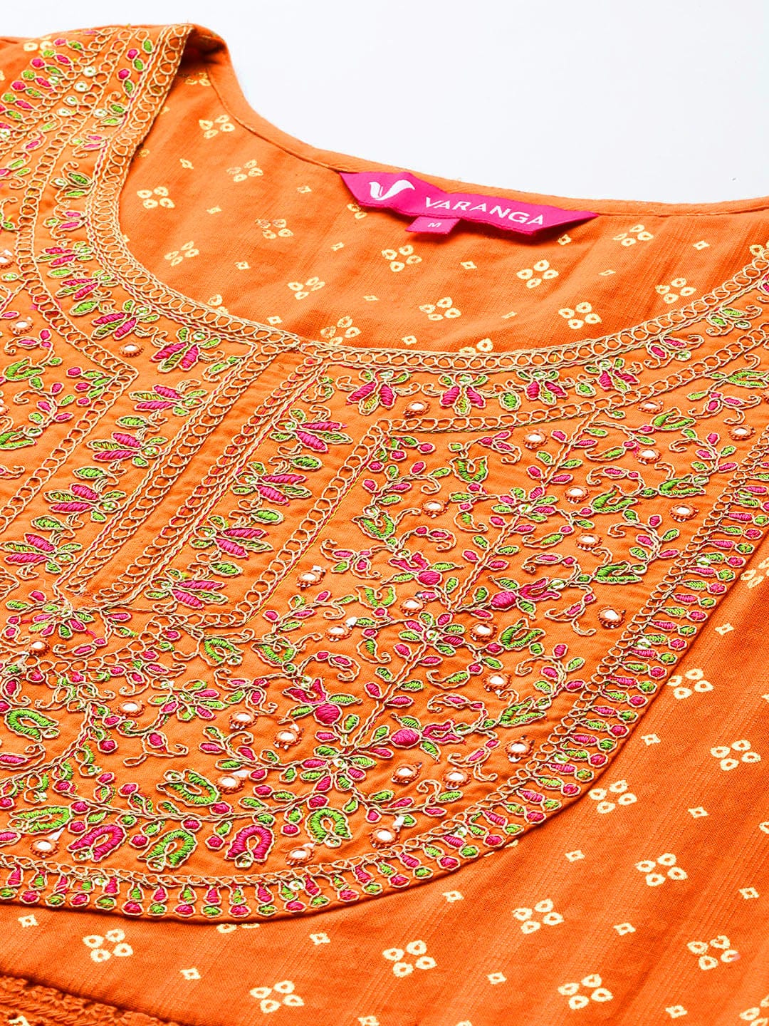 KF Mirror and Thread Embroidered, Zari Embellished Anarkali Kurta With Printed Bottom and Embroidered Dupatta