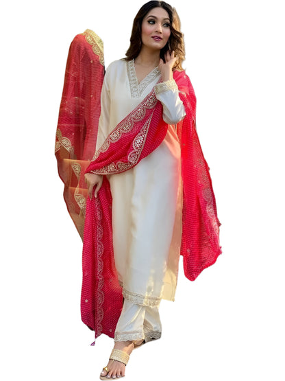 ICF Women Teby Silk  Floral Print Kurta with Pant & Dupatta
