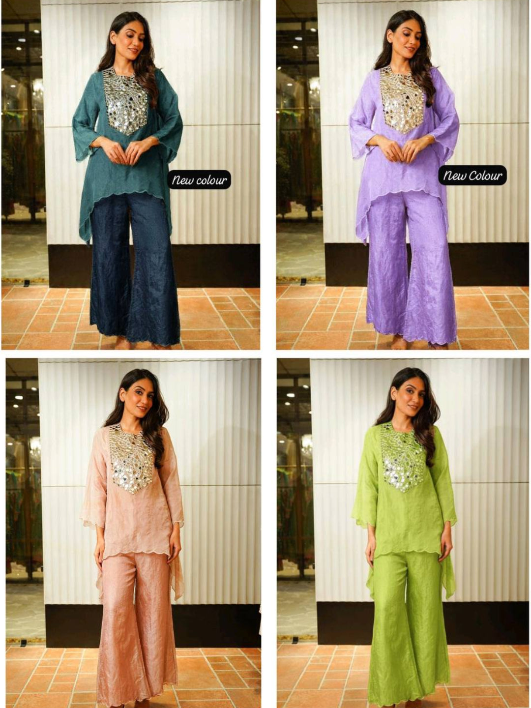 RE Designer Tebby Silk Co-ord Set with Mirror Work & Semi-Bell Sleeves