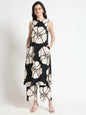 Divena Black Beautiful Floral Print Rayon Sleeveless straight-cut kurta with Pant for