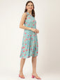 Divena Floral Print Rayon A-Line Midi Dress with attached Sleeves