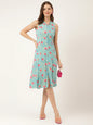 Divena Floral Print Rayon A-Line Midi Dress with attached Sleeves