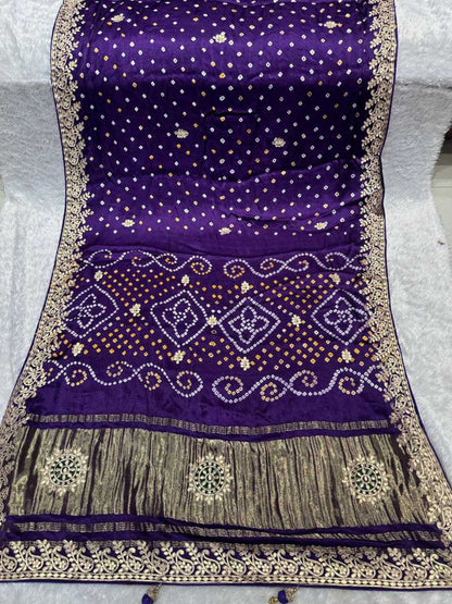 YNF Authentic Hand Bandhej Saree with Original Lagadi Patta Pallu & Handwork