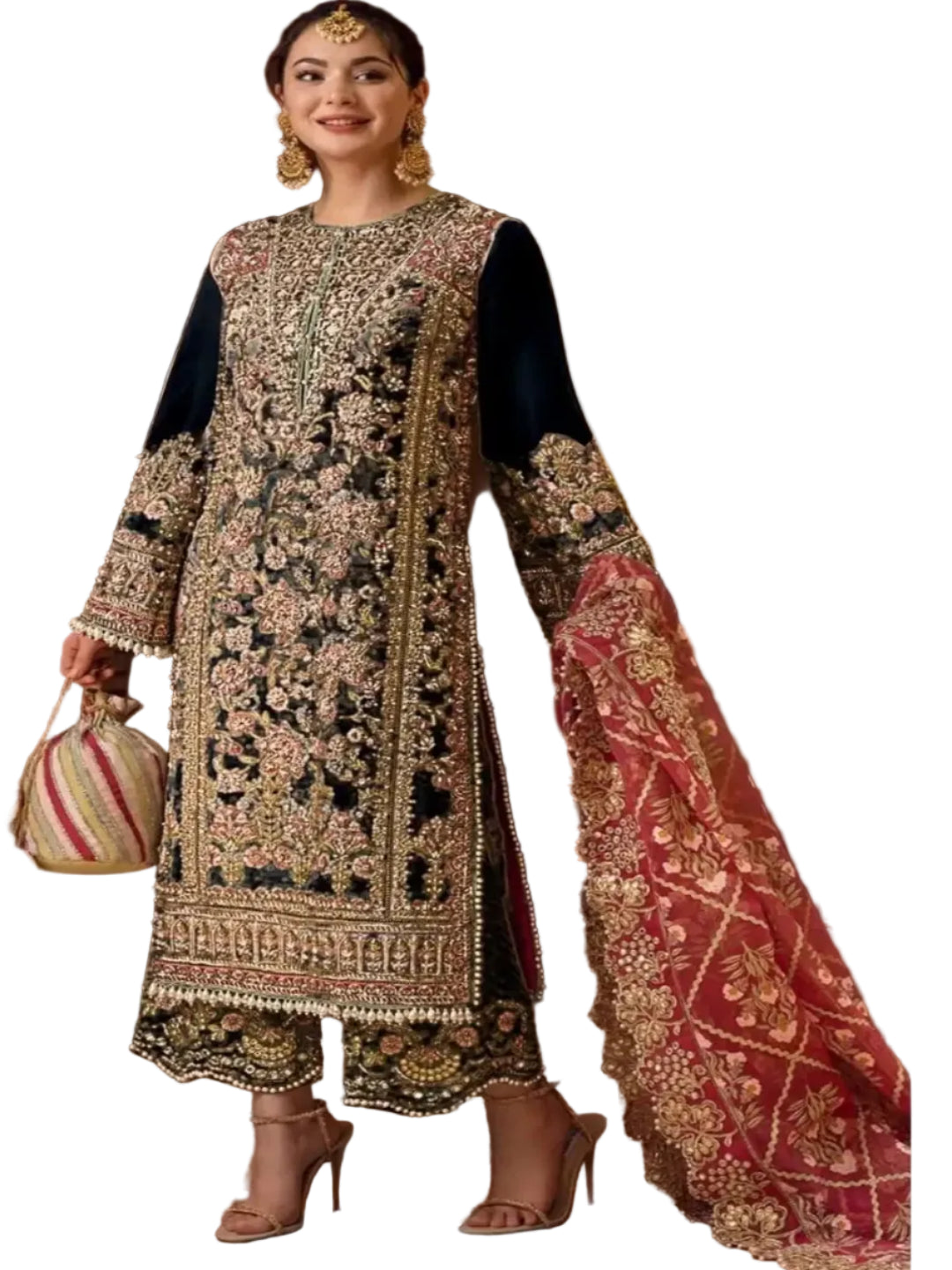 WT Heavy Georgette Embroidered Suit with Hand-Moti and Mirror Accents