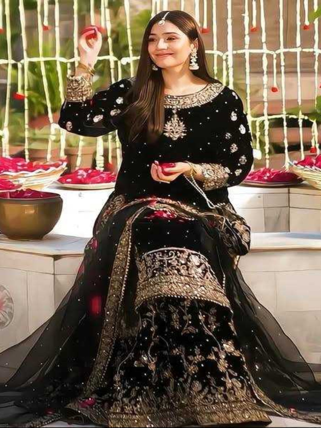 SS Exclusive Premium Velvet Sharara Set with Heavy Handcrafted Dupatta
