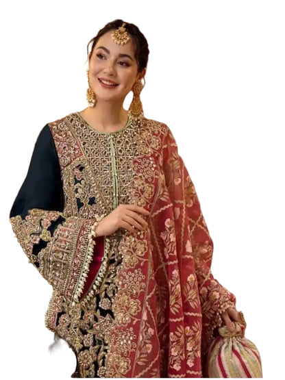 WT Heavy Georgette Embroidered Suit with Hand-Moti and Mirror Accents