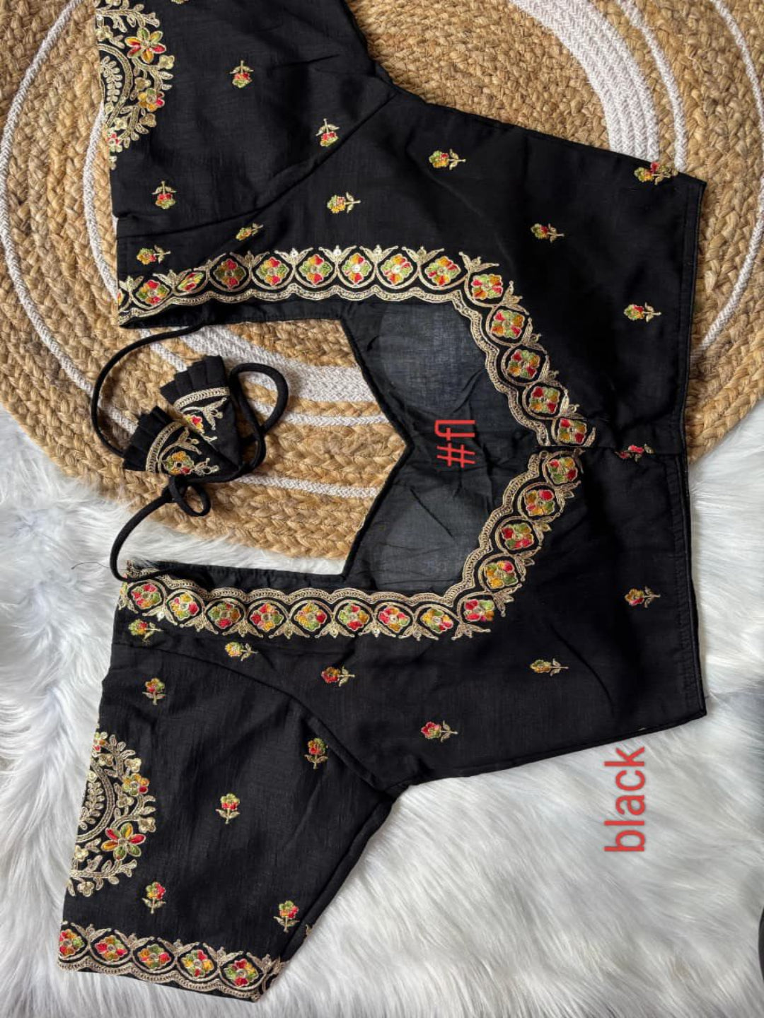 ES Designer V-Neck Vichitra Silk Blouse – Intricate Zari & Sequence Embroidery