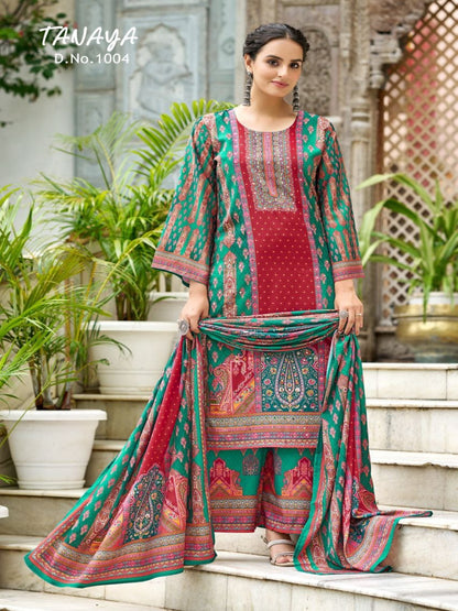 RE Pakistani Digital Print Pure Crape Silk Kurta Set with Original Mirror Work & Palazzo