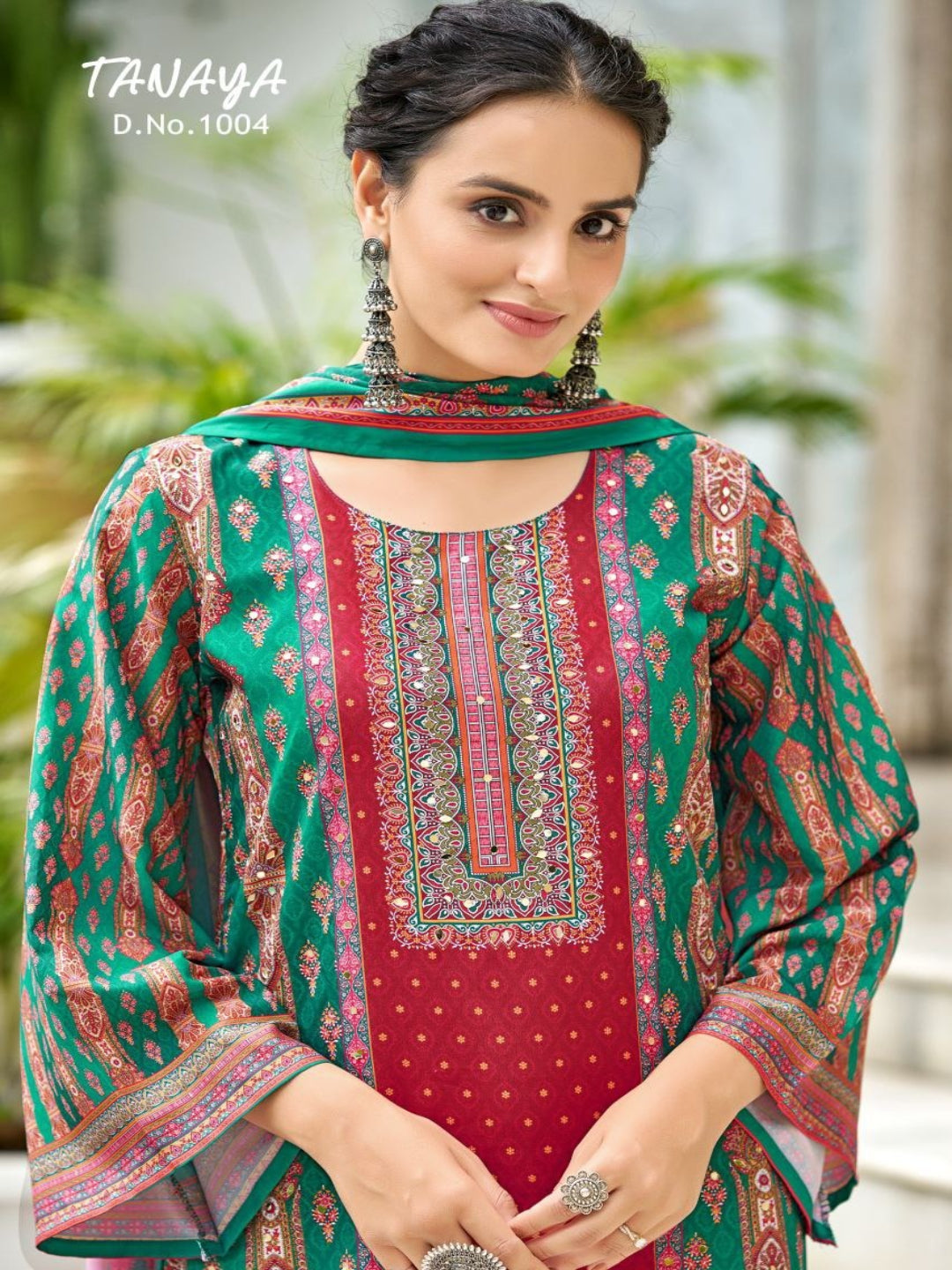 RE Pakistani Digital Print Pure Crape Silk Kurta Set with Original Mirror Work & Palazzo