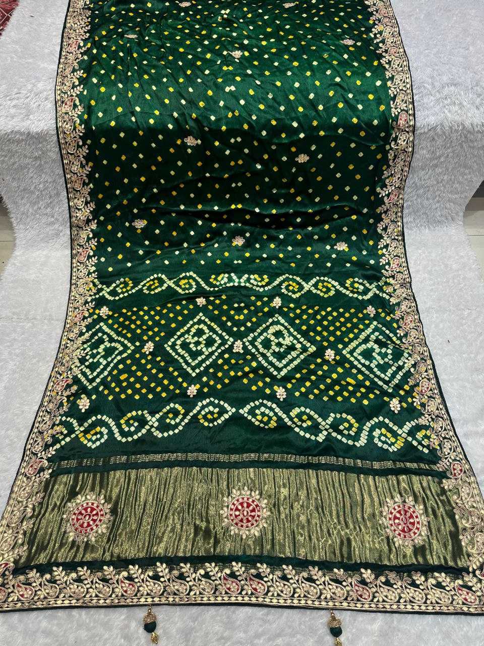 YNF Authentic Hand Bandhej Saree with Original Lagadi Patta Pallu & Handwork
