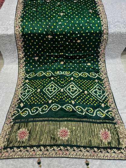 YNF Authentic Hand Bandhej Saree with Original Lagadi Patta Pallu & Handwork