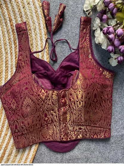 WT Premium Satin Silk Jacquard Designer Blouse in 12 Diff Colors