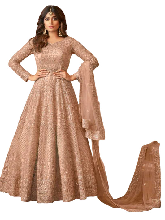 YNF Designer Net Semi-Stitched Anarkali Suit with Heavy Sequence Coding Embroidery