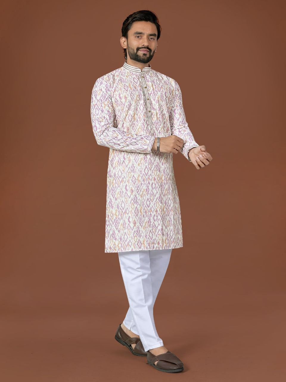 RE Men’s Designer Lucknowi Cotton Set – Extraordinary Digital Print Collection