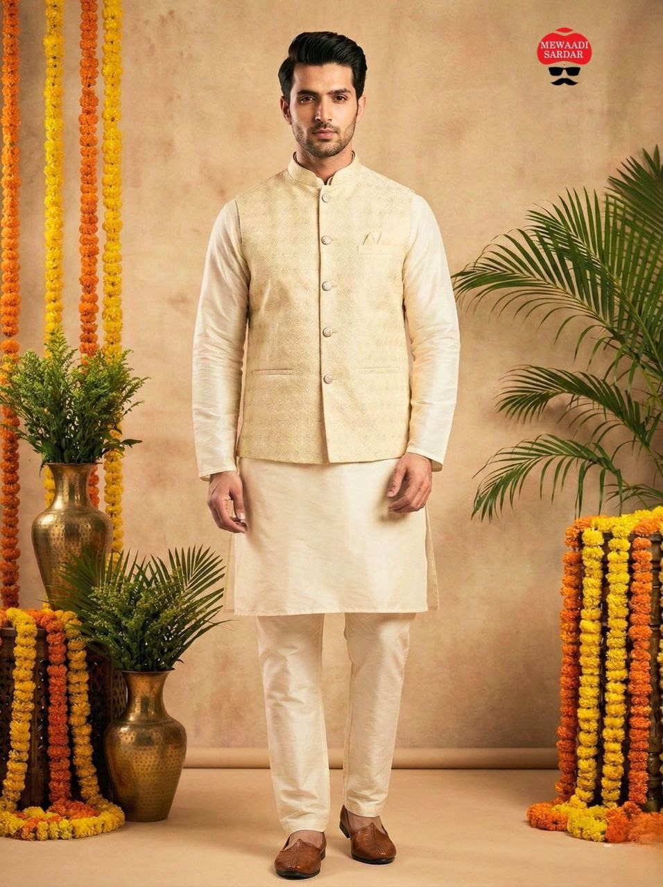 RE Royal Dhupian Silk Kurta Set with Heavy Fused Jacquard Koti