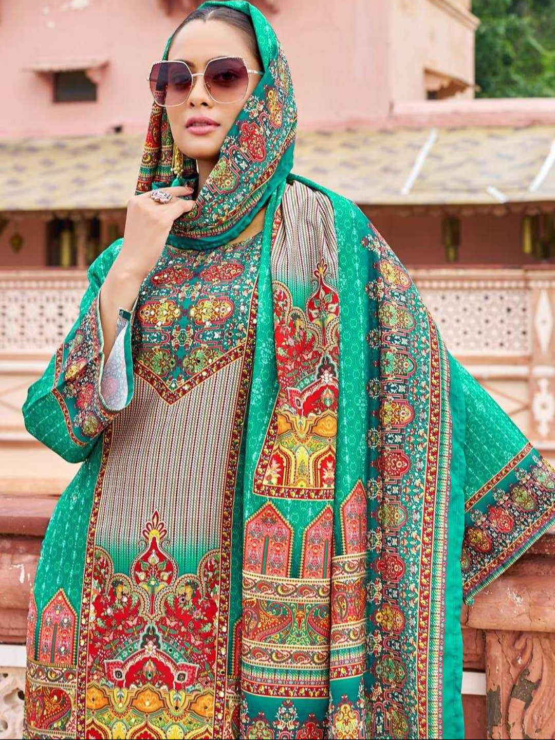 YNF Pure Crape Silk Fully Stitched Sharara Suit with Digital Print & Real Mirror Work