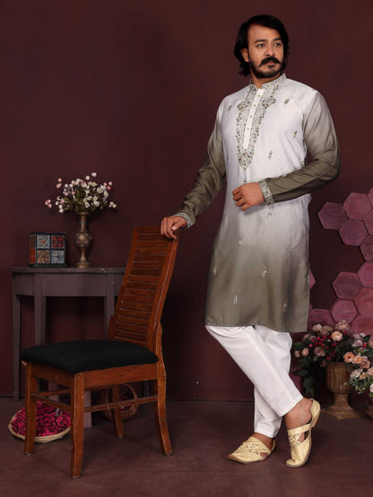 RE Men's Premium Cotton Silk Kurta Pajama Set with Mirror & Embroidery Work