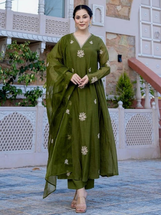 AA Viscose Silk Anarkali Kurta Set with Chanderi Dupatta and Pant