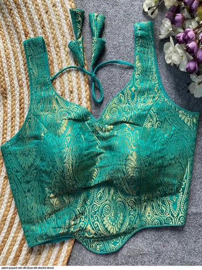 WT Premium Satin Silk Jacquard Designer Blouse in 12 Diff Colors