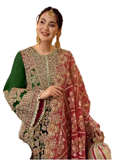 WT Heavy Georgette Embroidered Suit with Hand-Moti and Mirror Accents