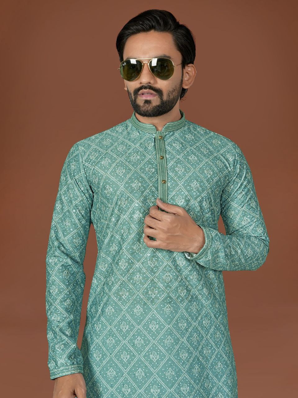 RE Men’s Designer Lucknowi Cotton Set – Extraordinary Digital Print Collection