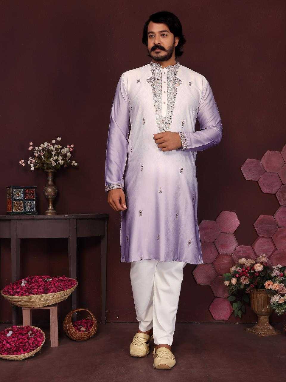 RE Men's Premium Cotton Silk Kurta Pajama Set with Mirror & Embroidery Work