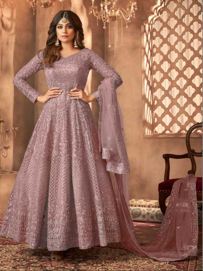 YNF Designer Net Semi-Stitched Anarkali Suit with Heavy Sequence Coding Embroidery
