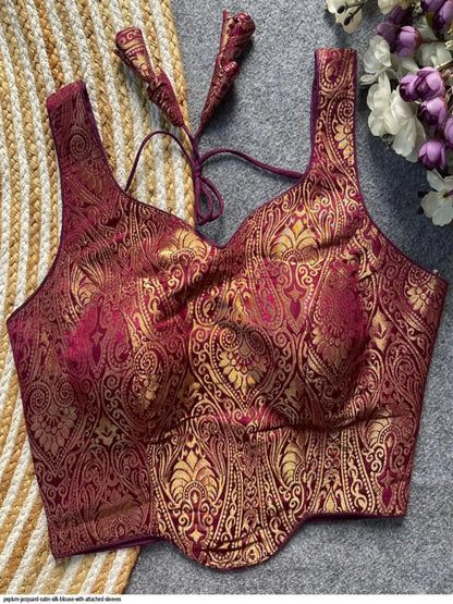 WT Premium Satin Silk Jacquard Designer Blouse in 12 Diff Colors