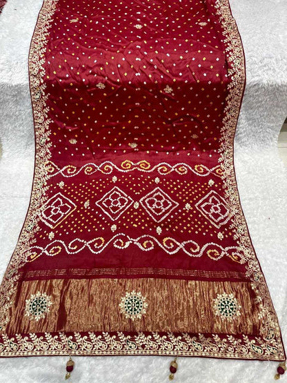 YNF Authentic Hand Bandhej Saree with Original Lagadi Patta Pallu & Handwork