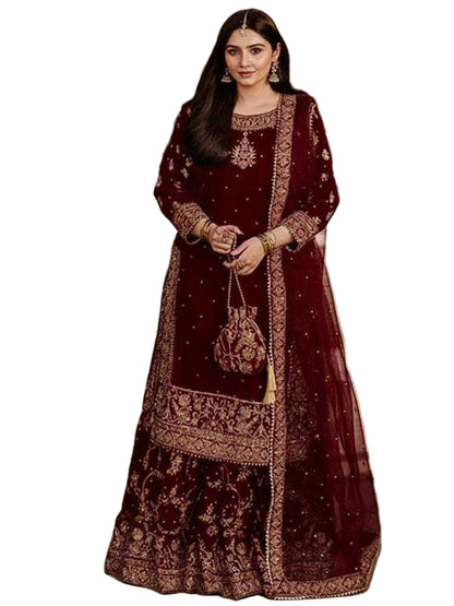 SS Exclusive Premium Velvet Sharara Set with Heavy Handcrafted Dupatta