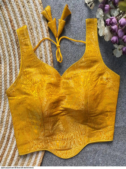 WT Premium Satin Silk Jacquard Designer Blouse in 12 Diff Colors