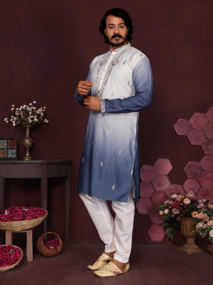 RE Men's Premium Cotton Silk Kurta Pajama Set with Mirror & Embroidery Work
