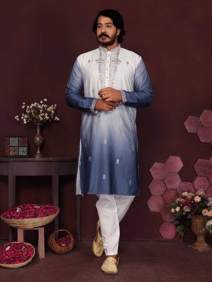 RE Men's Premium Cotton Silk Kurta Pajama Set with Mirror & Embroidery Work