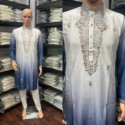 RE Men's Premium Cotton Silk Kurta Pajama Set with Mirror & Embroidery Work