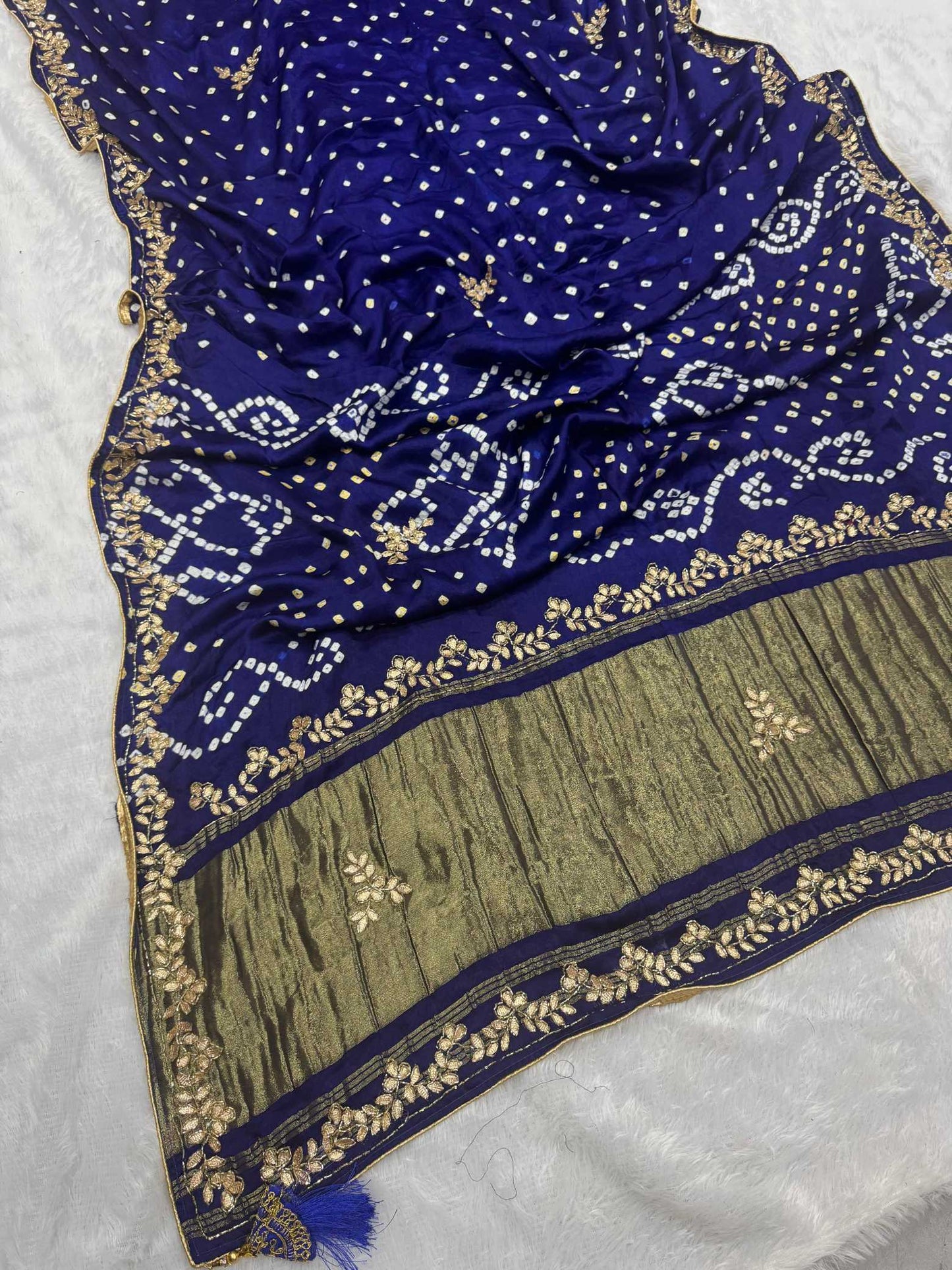 YNF Pure Model Gaji Silk Bandhej Saree with Original Lagadi Patta & Hand Work