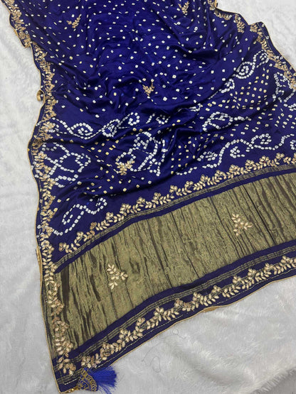 YNF Pure Model Gaji Silk Bandhej Saree with Original Lagadi Patta & Hand Work