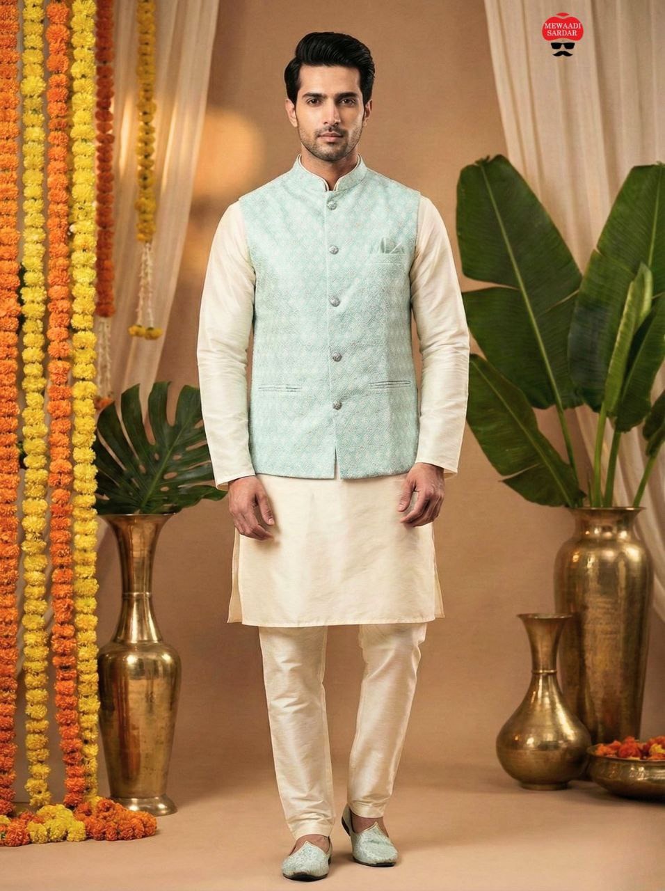 RE Royal Dhupian Silk Kurta Set with Heavy Fused Jacquard Koti