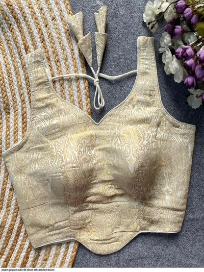 WT Premium Satin Silk Jacquard Designer Blouse in 12 Diff Colors