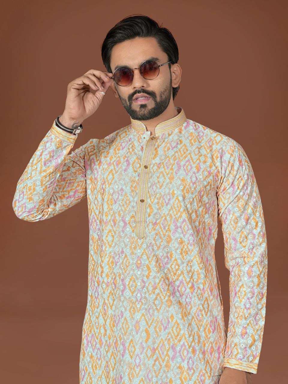 RE Men’s Designer Lucknowi Cotton Set – Extraordinary Digital Print Collection